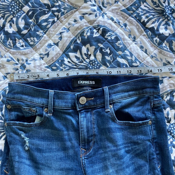 Express Skinny Ankle Mid Rise Distressed Denim Blue Jeans Women’s 6R - Picture 11 of 12